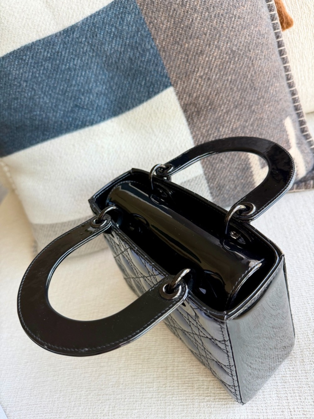 Black Patent Quilted Leather Top-Handle Bag - Picture 11 of 17
